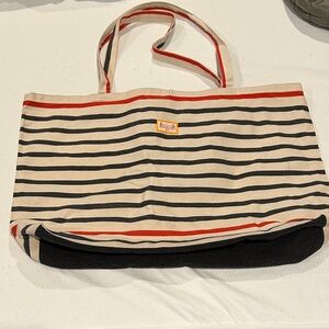 Striped Tote Bag with Red and Navy Accents